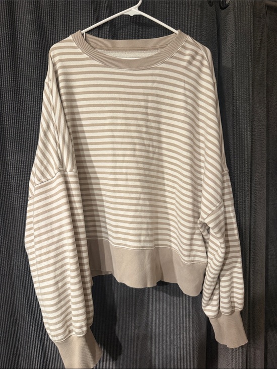 aerie Tops - aerie Striped Taupe and Cream Crewneck Sweater